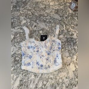 Garage White and Blue Floral Camisole